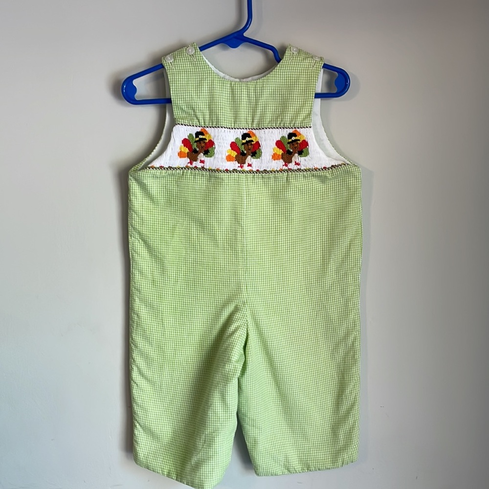 Baby boy 6M smocked turkey Thanksgiving longall, romper, outfit by Candyland